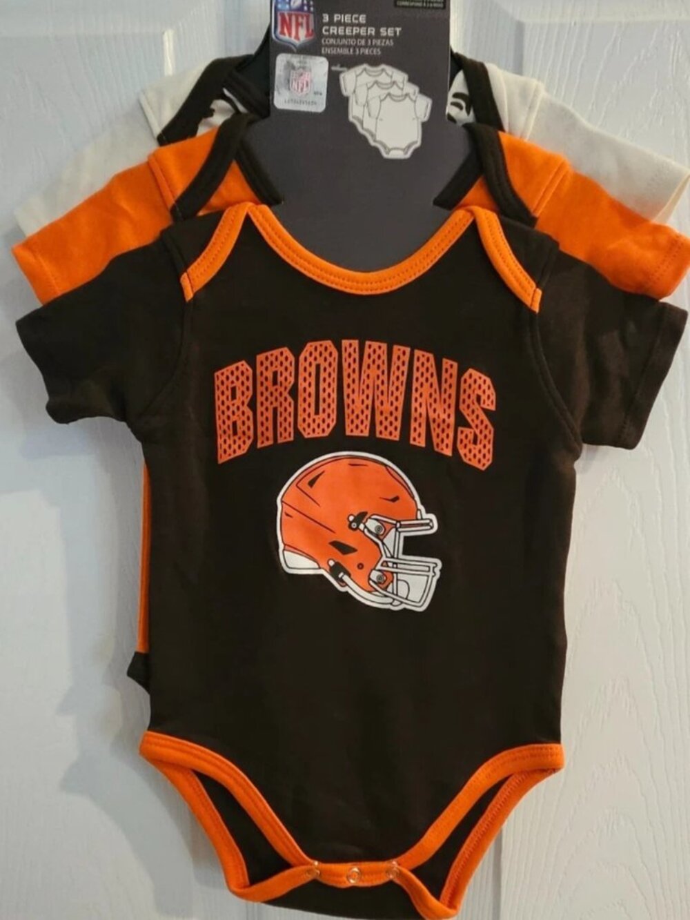 Cleveland Browns NFL Infant 3-PC. White, Orange & Brown Bodysuit Set 3-6 Months